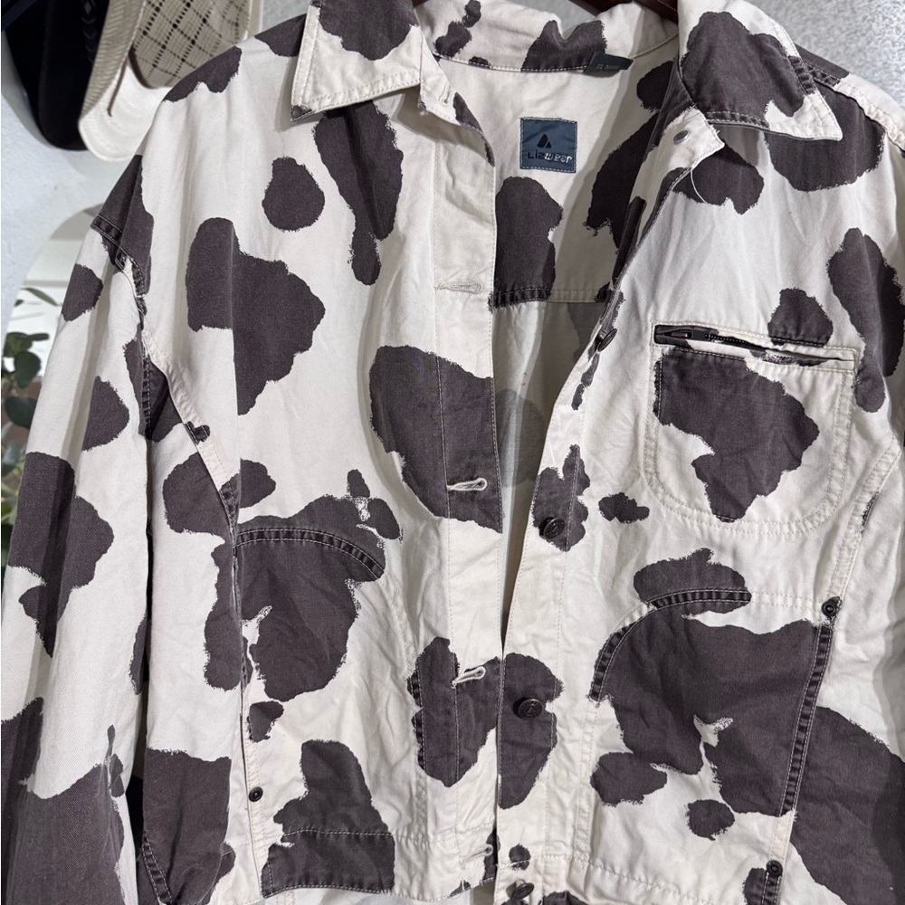 Utility Jacket in Cream & Black Cow Print
